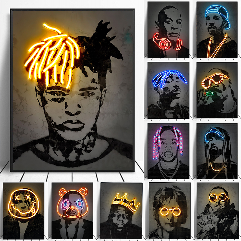 Smart Home Room - Abstract Neon Rapper Star Posters 2Pac