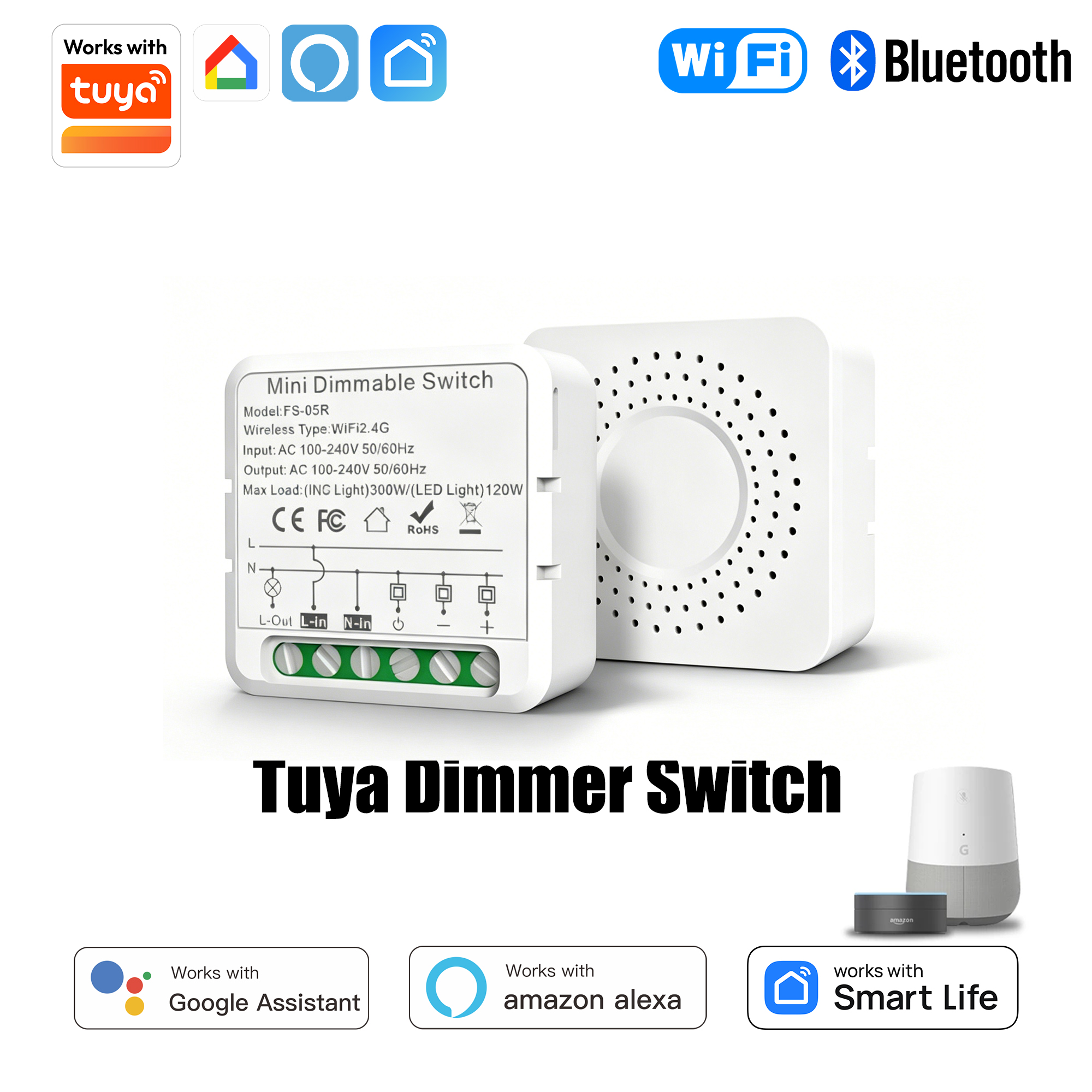 Smart Home Switch - Tuya WiFi Hidden Dimmer Switch In-wall